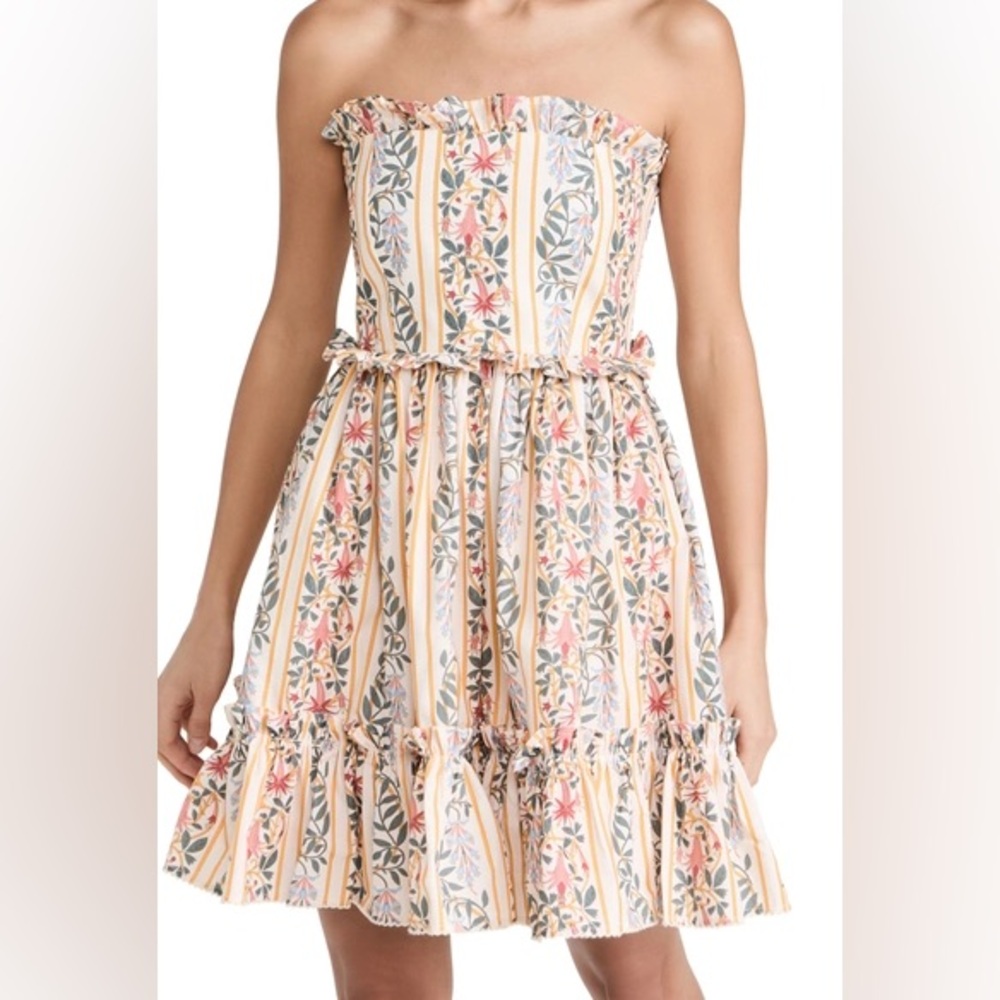 Agua Bendita Strapless Floral Dress - Pink, Green, Cream